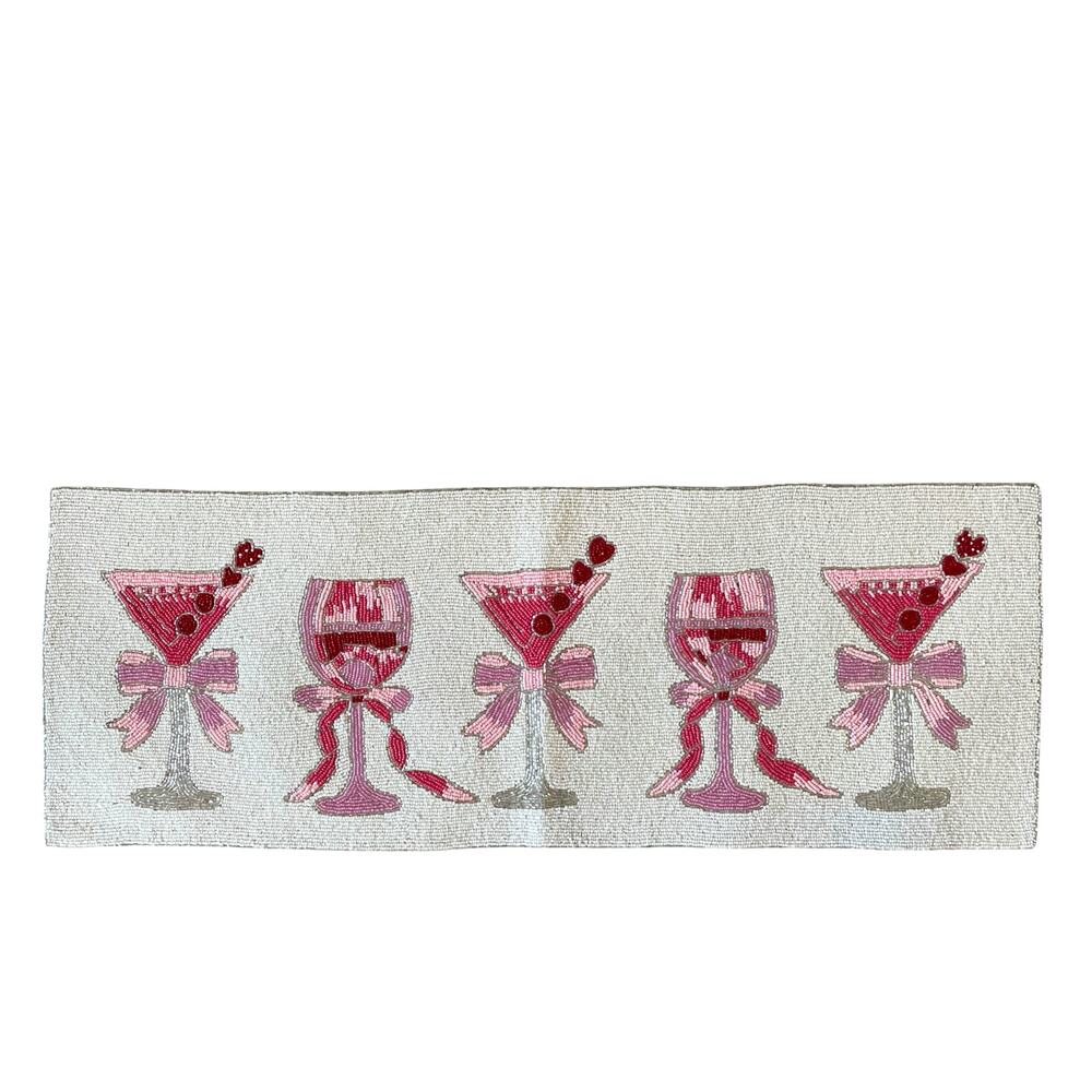 Tahari Beaded Table Runner 13x36 Cocktails Bows & Hearts Valentine Glam XO New